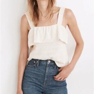 Madewell XL Cream Ruffle Knit Tank Top Blouse Cottagecore Spring Summer
